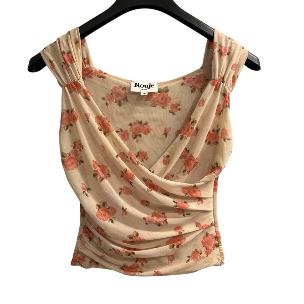 Rouje Iva Top Womens  FR 36 US 4 Roses Faux Wrap Mesh Cropped Tank Y2K Fairy